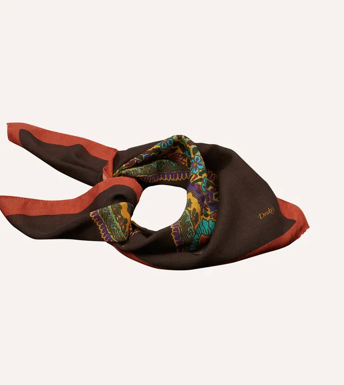 Drake039s Brown Large Paisley Print WoolSilk Bandana Men Bandanas