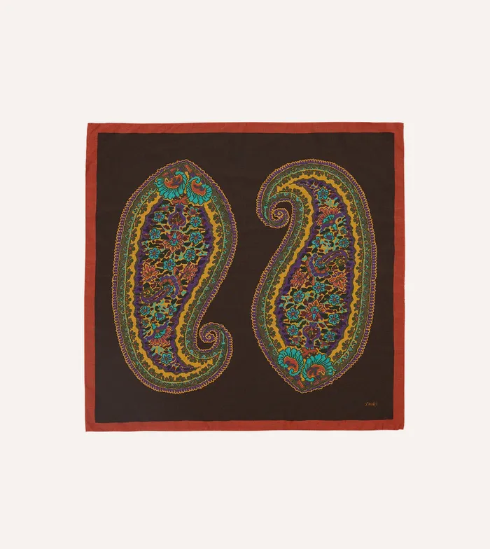 Drake039s Brown Large Paisley Print WoolSilk Bandana Men Bandanas