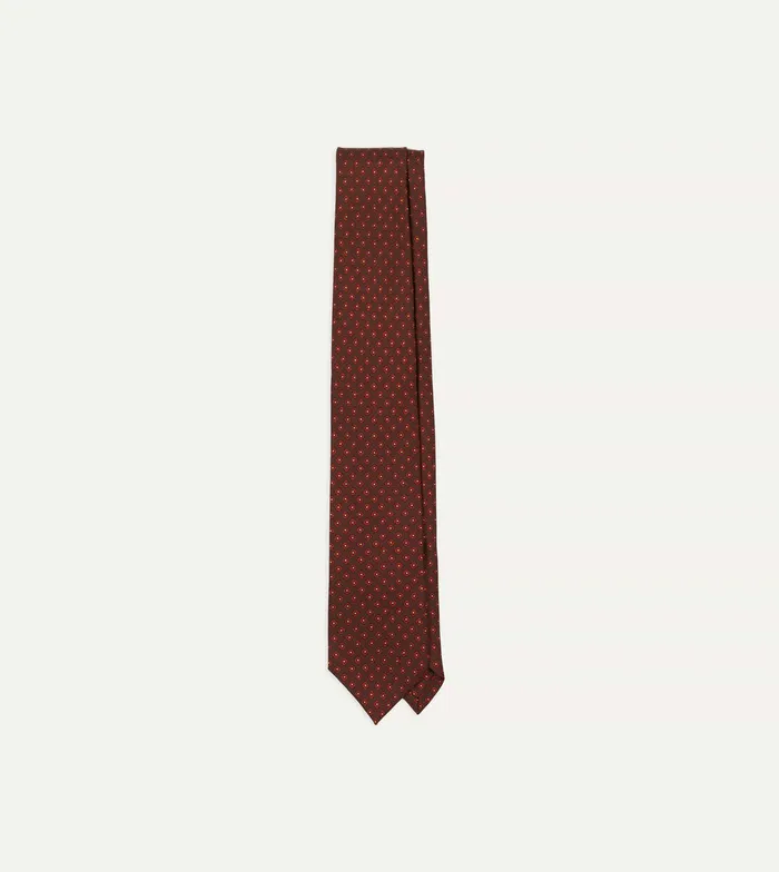 Drake039s Brown Micro Geometric Print Silk Twill Self Tipped Tie Men Patterned Ties Drake039s Brown Micro Geometric Print Silk Twill Self Tipped Tie Men Patterned Ties
