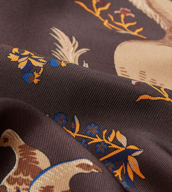 Drake039s Brown Unicorn Print Tubular Silk Tasselled Scarf Men Scarves