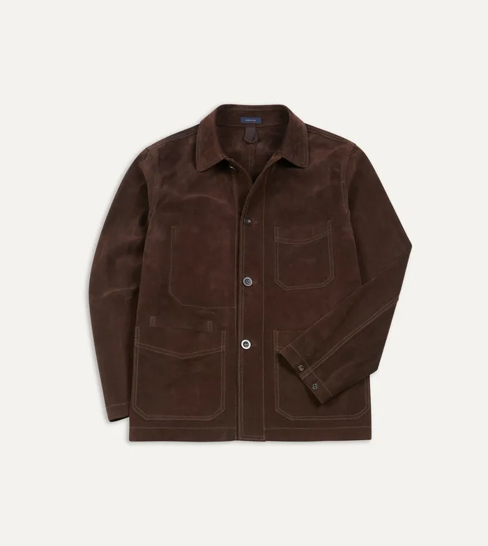 Drake039s Chocolate Brown Heavyweight Suede FivePocket Chore Jacket Men Coats and Jackets Drake039s Chocolate Brown Heavyweight Suede FivePocket Chore Jacket Men Coats and Jackets