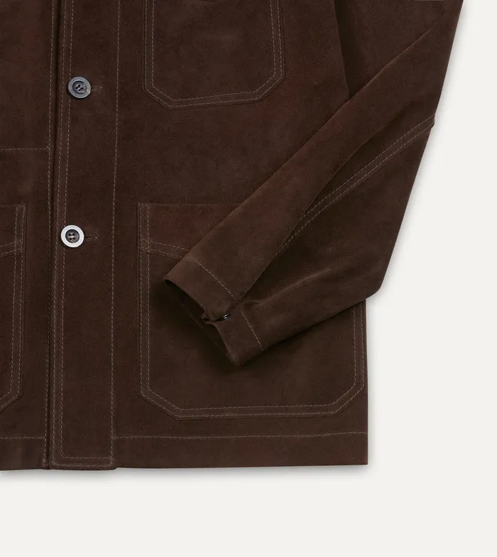 Drake039s Chocolate Brown Heavyweight Suede FivePocket Chore Jacket Men Coats and Jackets