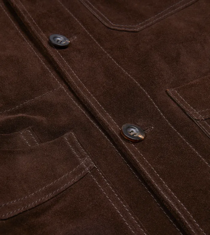 Drake039s Chocolate Brown Heavyweight Suede FivePocket Chore Jacket Men Coats and Jackets