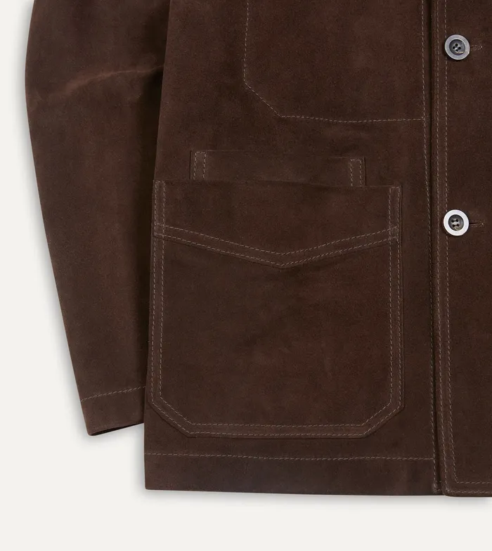 Drake039s Chocolate Brown Heavyweight Suede FivePocket Chore Jacket Men Coats and Jackets