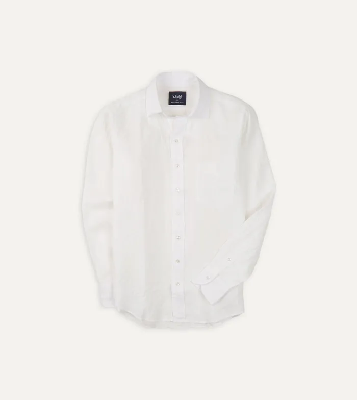 Drake039s Ecru Linen Spread Collar Shirt Men Linen Shirts