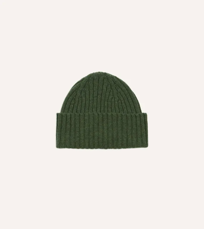 Drake039s Green Lambswool Ribbed Knit Cap Men Hats