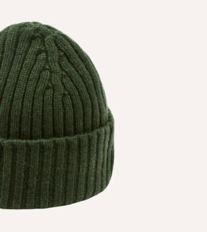Drake039s Green Lambswool Ribbed Knit Cap Men Hats