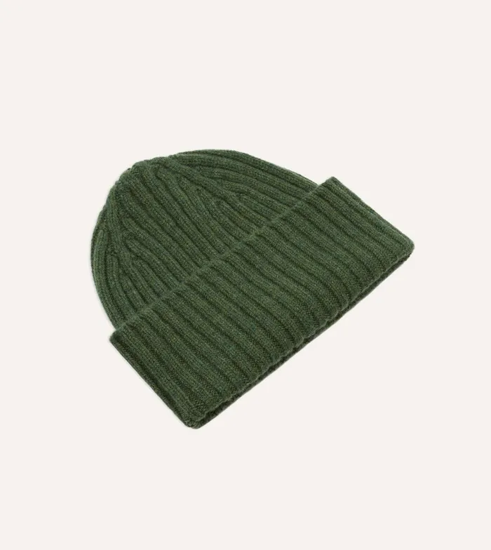 Drake039s Green Lambswool Ribbed Knit Cap Men Hats