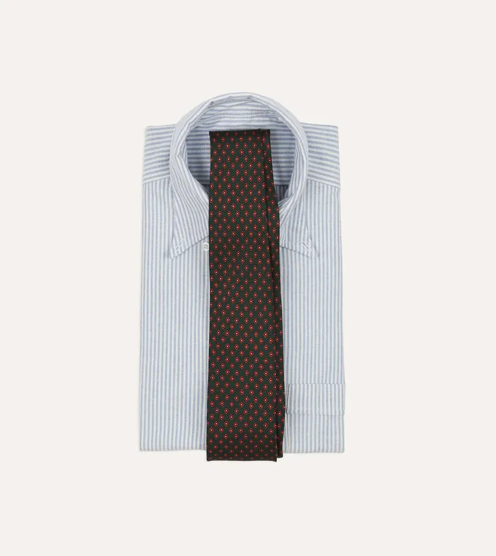 Drake039s Green Micro Geometric Print Silk Twill Self Tipped Tie Men Patterned Ties