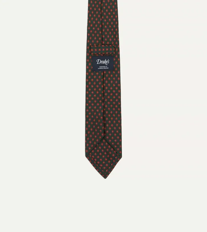 Drake039s Green Micro Geometric Print Silk Twill Self Tipped Tie Men Patterned Ties