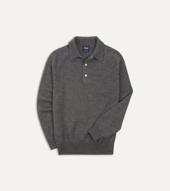 Drake039s Grey Merino Wool Knitted Polo Men Polos and Sweatshirts