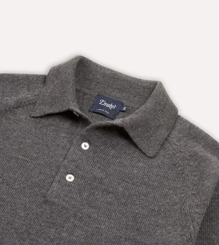 Drake039s Grey Merino Wool Knitted Polo Men Polos and Sweatshirts Drake039s Grey Merino Wool Knitted Polo Men Polos and Sweatshirts