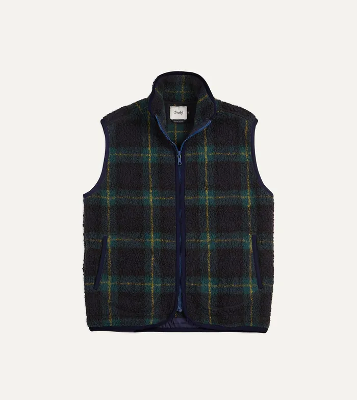 Drake039s Johnston Check Boucle Wool Zip Fleece Vest Men Fleeces