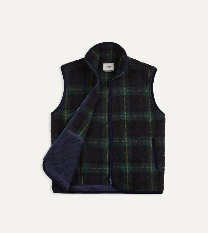 Drake039s Johnston Check Boucle Wool Zip Fleece Vest Men Fleeces