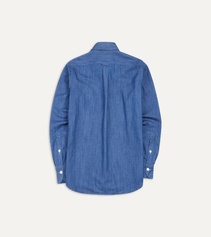 Drake039s MidBlue Washed Denim Cotton TwoPocket Work Shirt Men Denim