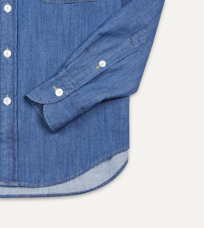 Drake039s MidBlue Washed Denim Cotton TwoPocket Work Shirt Men Denim