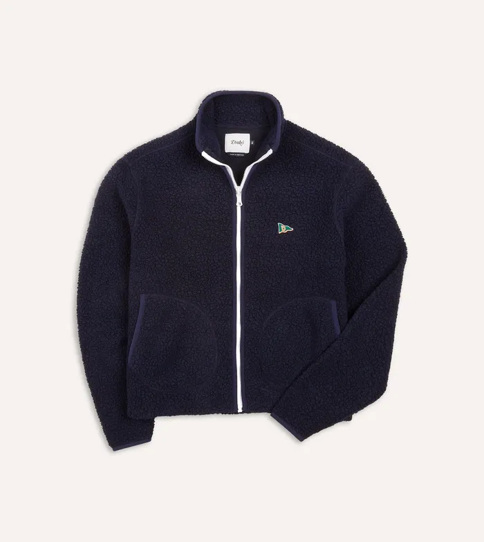 Drake039s Navy Boucle Wool Zip Fleece Jacket Men Fleeces