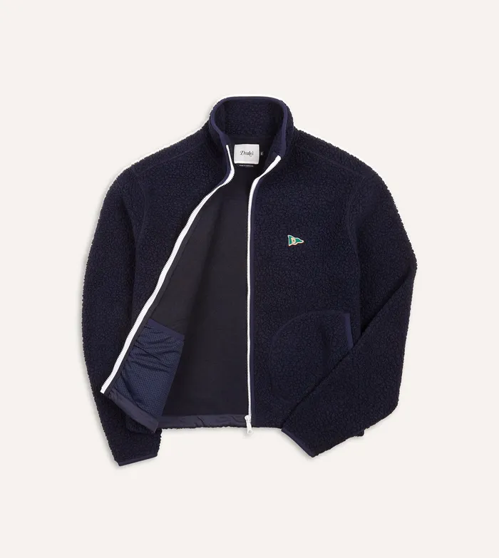 Drake039s Navy Boucle Wool Zip Fleece Jacket Men Fleeces