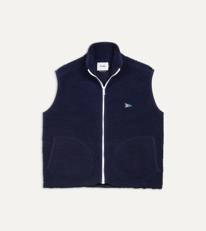 Drake039s Navy Boucle Wool Zip Fleece Vest Men Fleeces