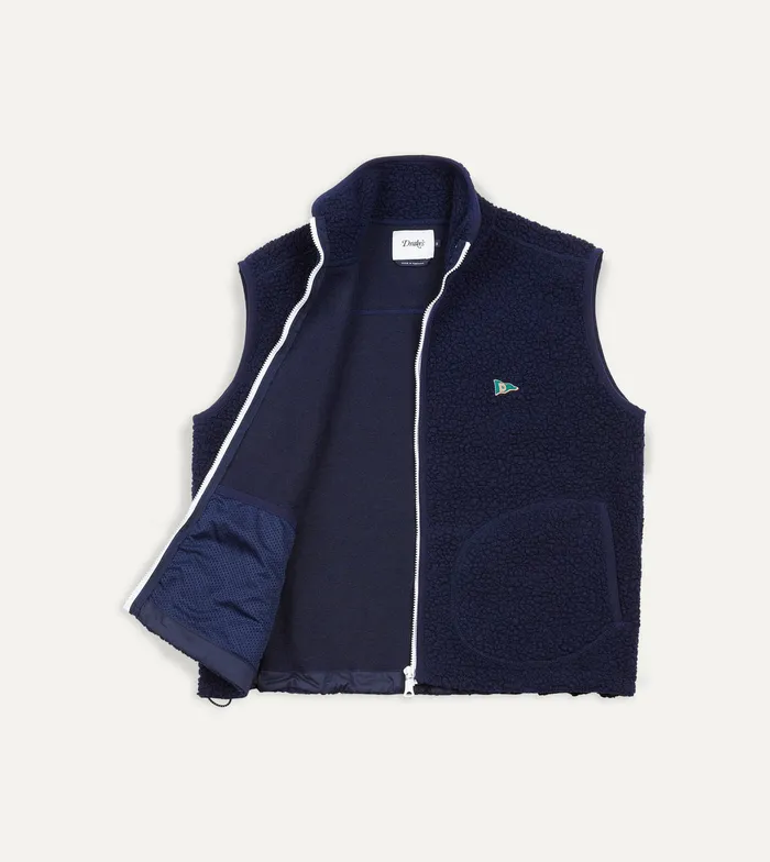 Drake039s Navy Boucle Wool Zip Fleece Vest Men Fleeces