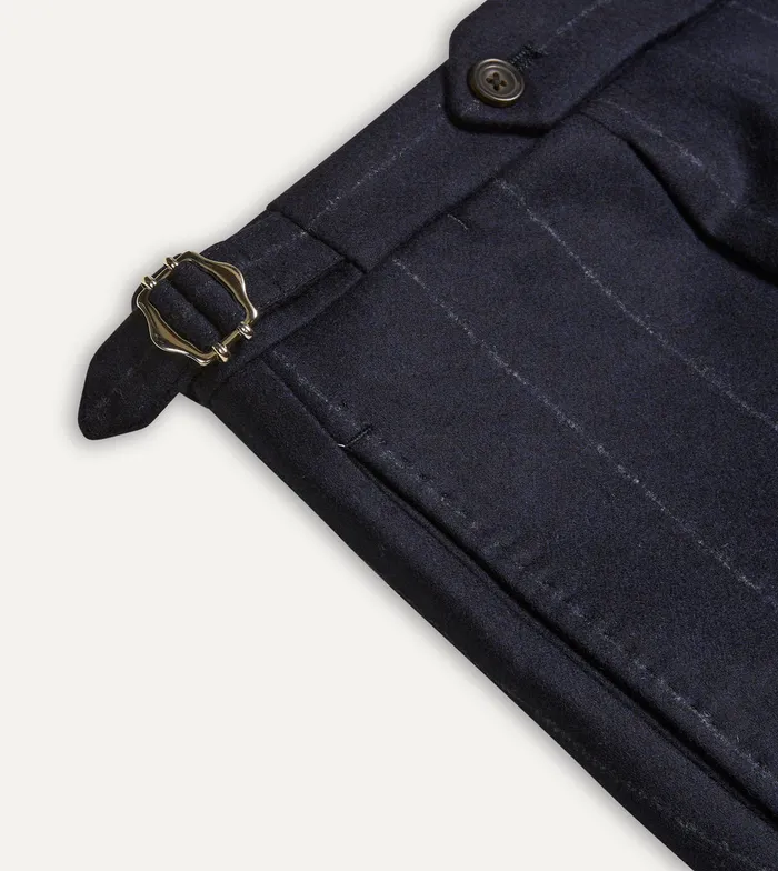 Drake039s Navy Chalkstripe Wool Flannel Single Pleat Trouser Men Suit Trousers