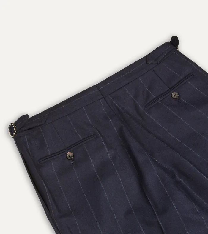 Drake039s Navy Chalkstripe Wool Flannel Single Pleat Trouser Men Suit Trousers