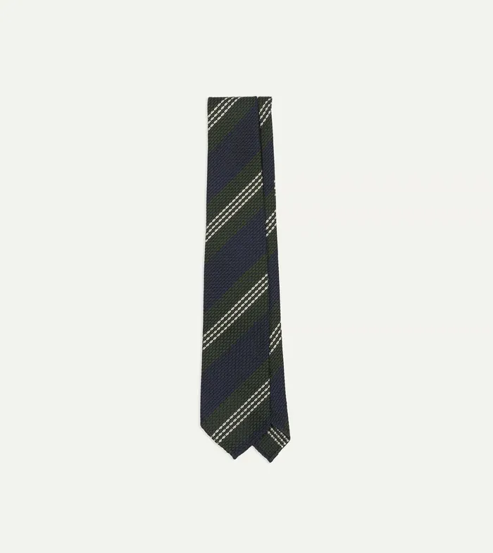 Drake039s Navy Green And White Multi Stripe Silk Grenadine Tie Men Striped Ties Drake039s Navy Green And White Multi Stripe Silk Grenadine Tie Men Striped Ties