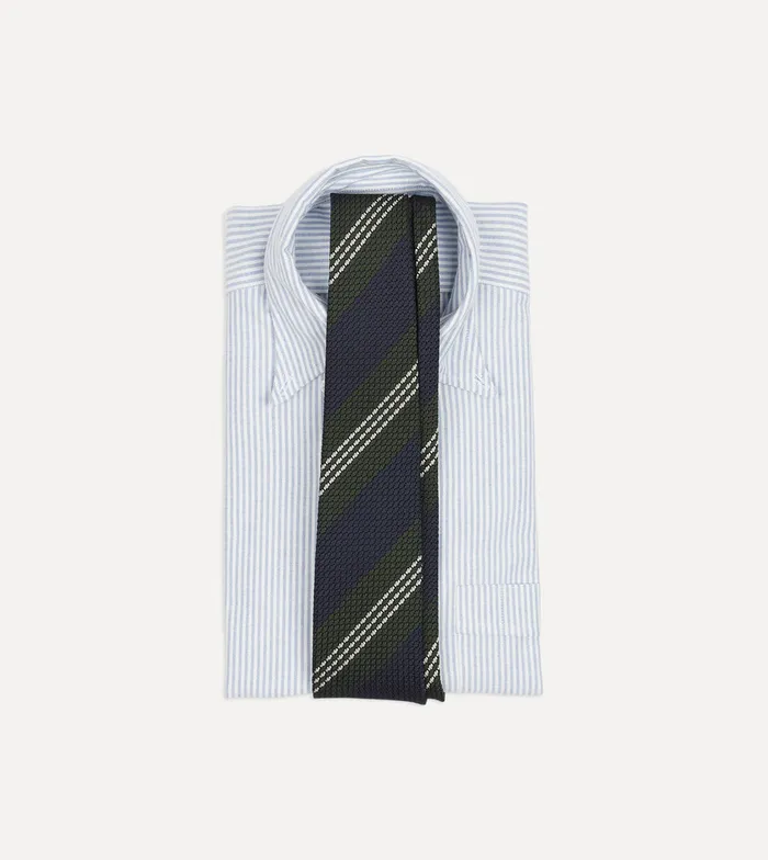 Drake039s Navy Green And White Multi Stripe Silk Grenadine Tie Men Striped Ties