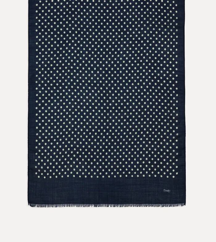 Drake039s Navy HandDrawn Polka Dot WoolSilk Scarf Men Scarves