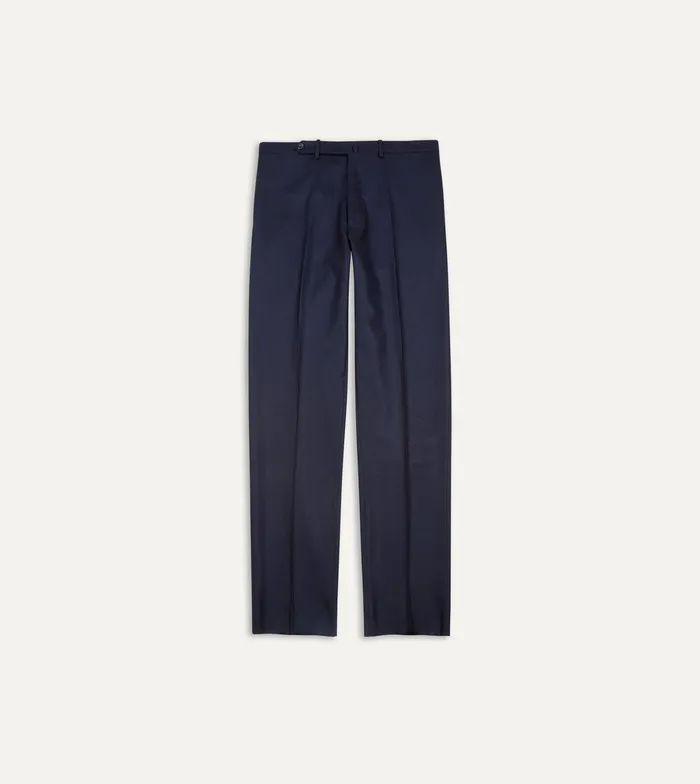 Drake039s Navy Wool Flannel Flat Front Trousers Men Trousers