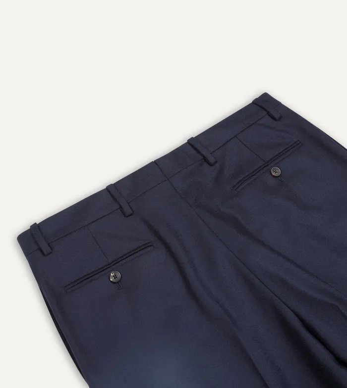 Drake039s Navy Wool Flannel Flat Front Trousers Men Trousers