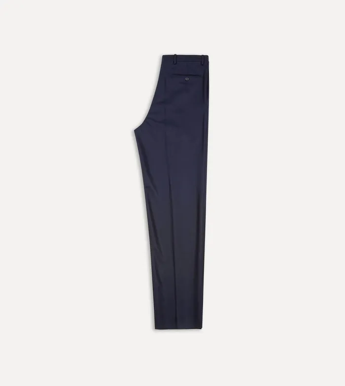 Drake039s Navy Wool Flannel Flat Front Trousers Men Trousers