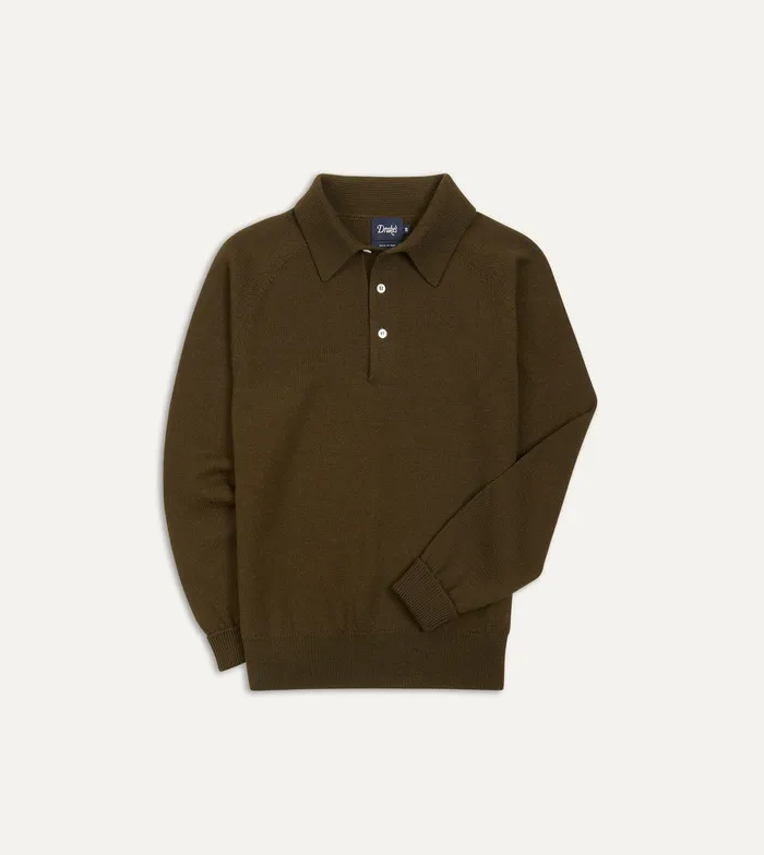 Drake039s Olive Merino Wool Knitted Polo Men Polos and Sweatshirts