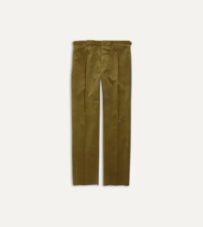 Drake039s Olive MidWale Corduroy Single Pleat Trouser Men Trousers