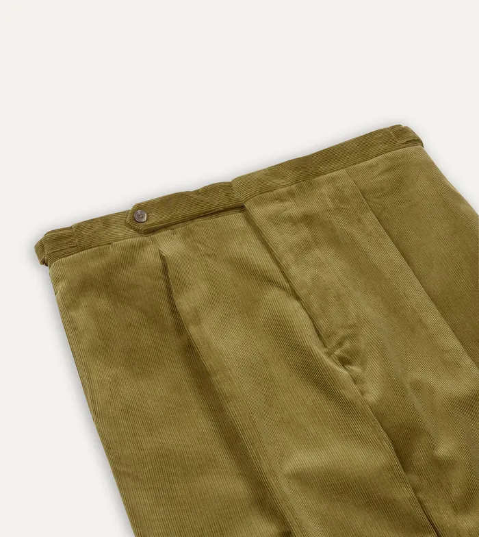 Drake039s Olive MidWale Corduroy Single Pleat Trouser Men Trousers