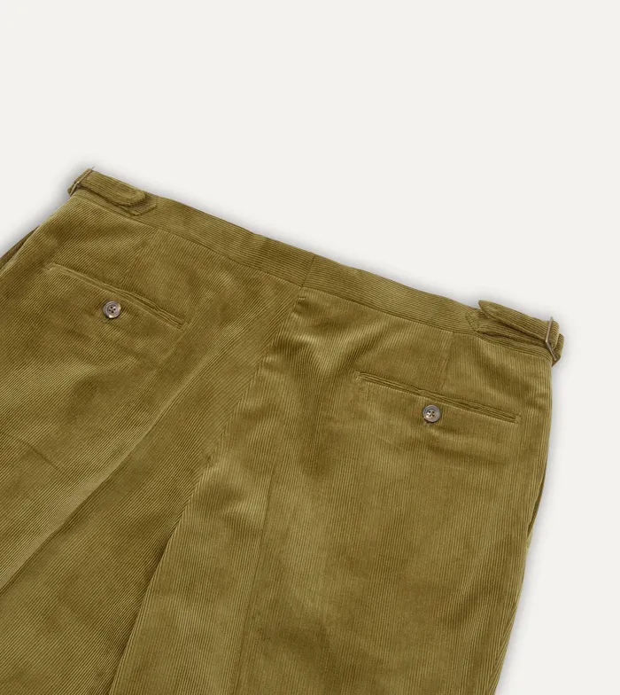 Drake039s Olive MidWale Corduroy Single Pleat Trouser Men Trousers