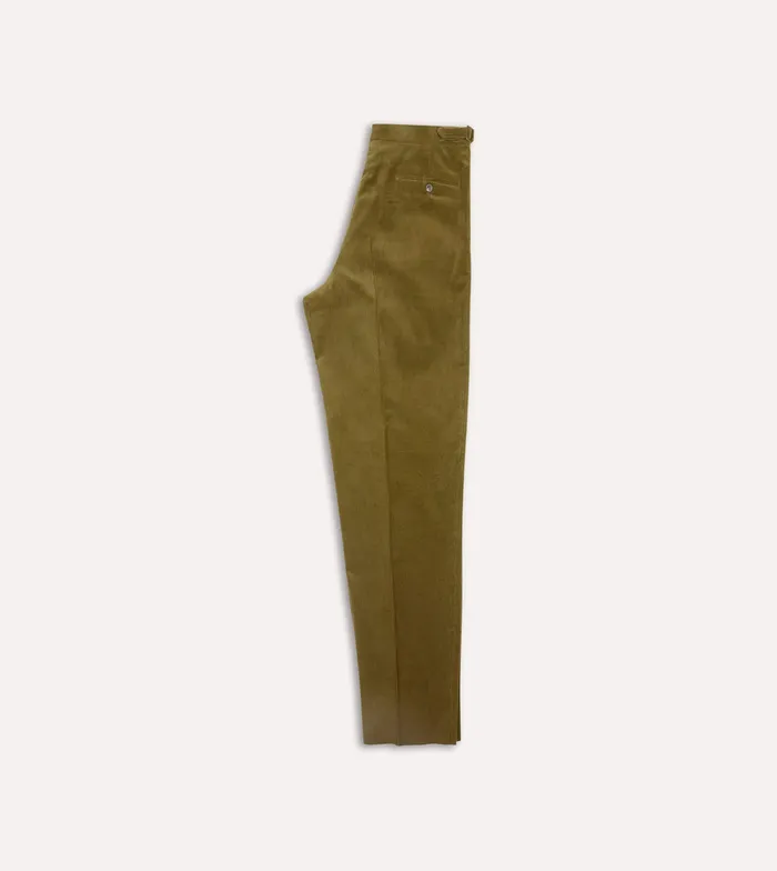 Drake039s Olive MidWale Corduroy Single Pleat Trouser Men Trousers