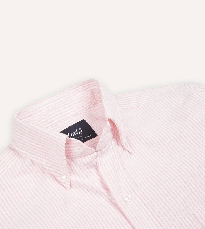 Drake039s Pale Pink Ticking Stripe Cotton Oxford Cloth ButtonDown Shirt Men Formal Shirts