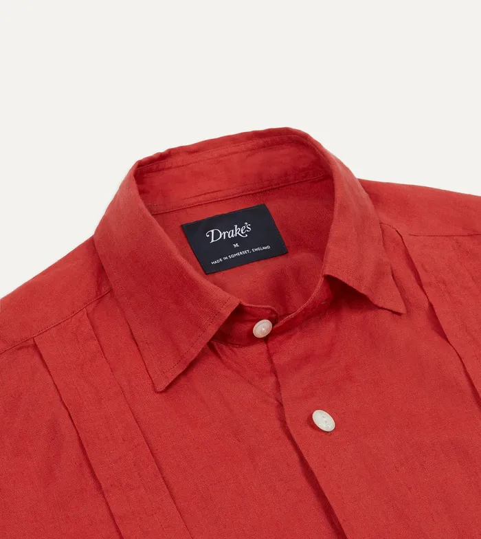 Drake039s Red Linen Short Sleeve Cuban Shirt Men Linen Shirts