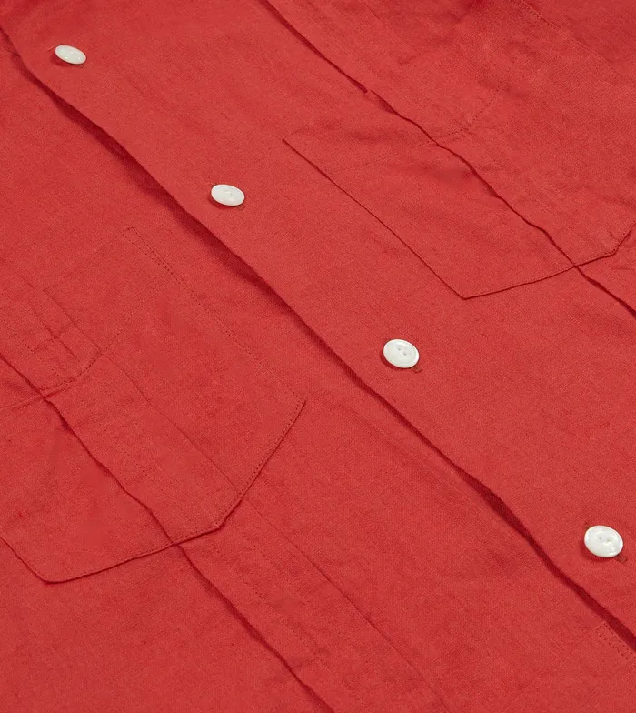 Drake039s Red Linen Short Sleeve Cuban Shirt Men Linen Shirts