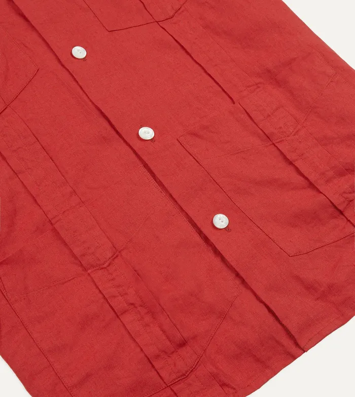Drake039s Red Linen Short Sleeve Cuban Shirt Men Linen Shirts