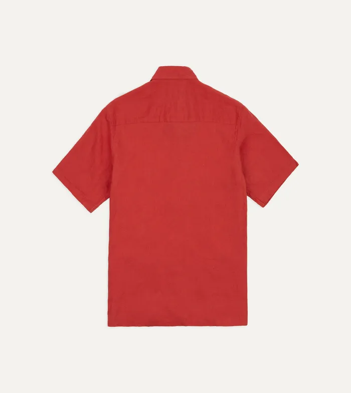 Drake039s Red Linen Short Sleeve Cuban Shirt Men Linen Shirts