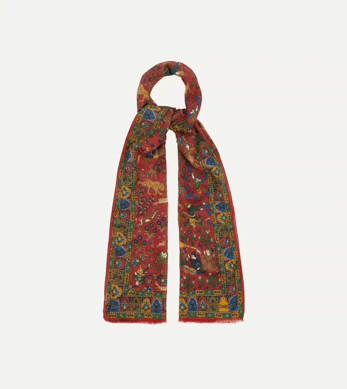 Drake039s Red Mughal Hunter Print WoolSilk Scarf Men Scarves