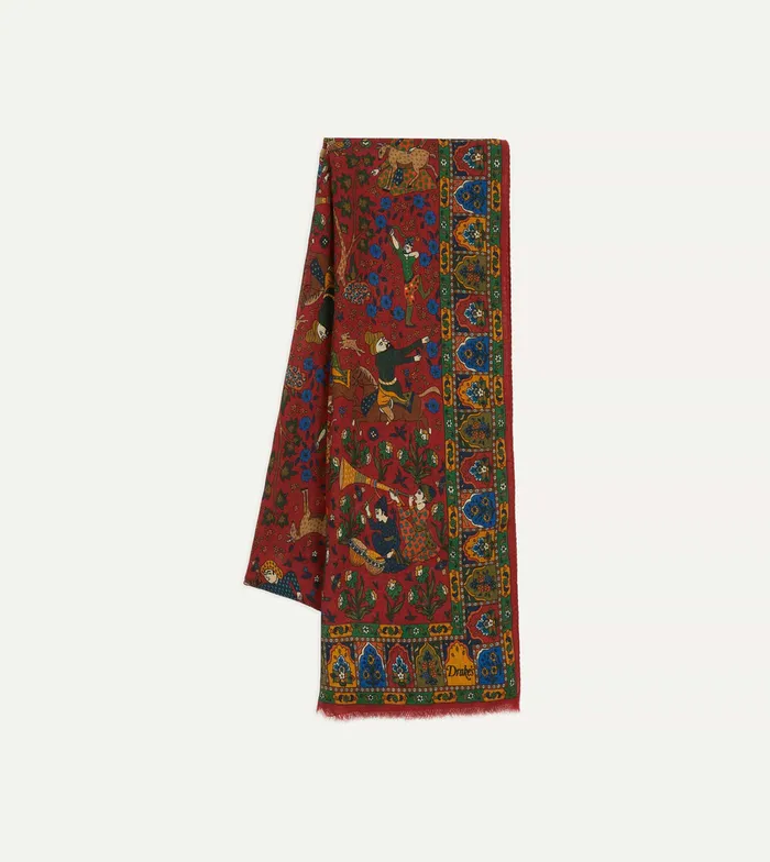Drake039s Red Mughal Hunter Print WoolSilk Scarf Men Scarves