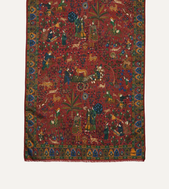 Drake039s Red Mughal Hunter Print WoolSilk Scarf Men Scarves