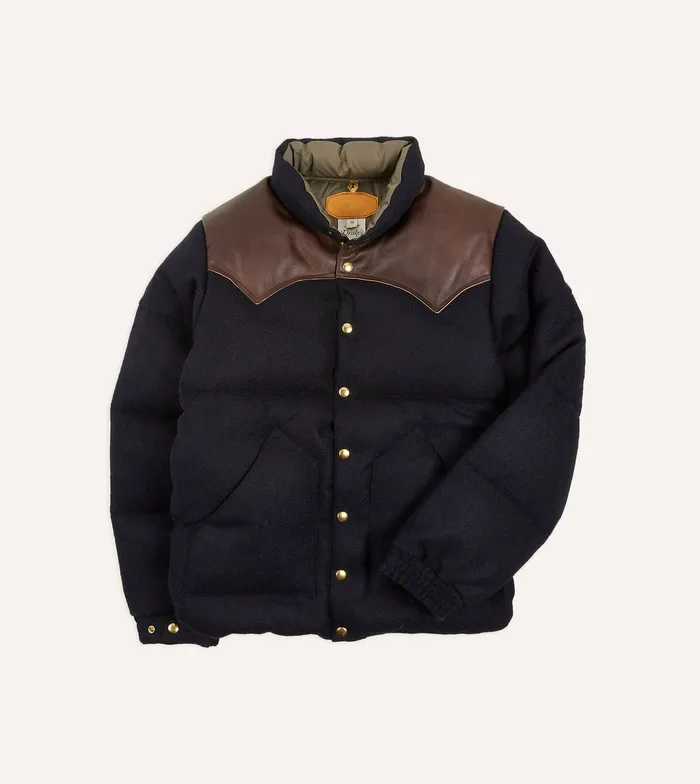 Drake039s Rocky Mountain Featherbed For Navy Harris Tweed Leather Christy Down Jacket Men Coats and Jackets Drake039s Rocky Mountain Featherbed For Navy Harris Tweed Leather Christy Down Jacket Men Coats and Jackets
