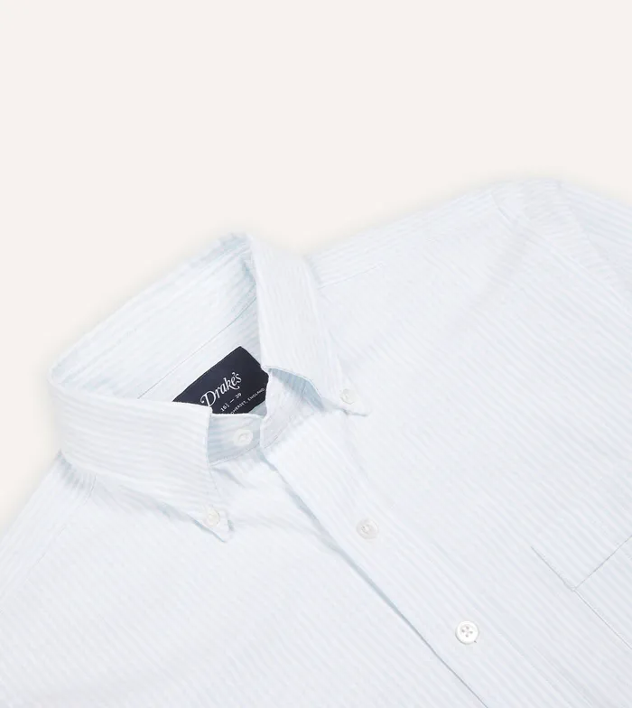 Drake039s Sky Ticking Stripe Cotton Oxford Cloth ButtonDown Shirt Men Formal Shirts