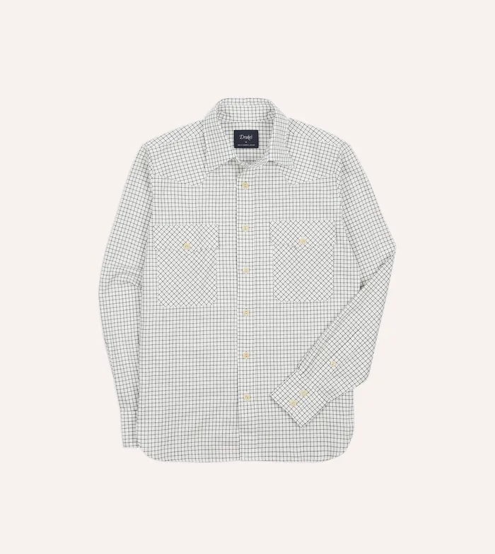 Drake039s Tattersall Cotton TwoPocket Western Shirt Men Casual Shirts