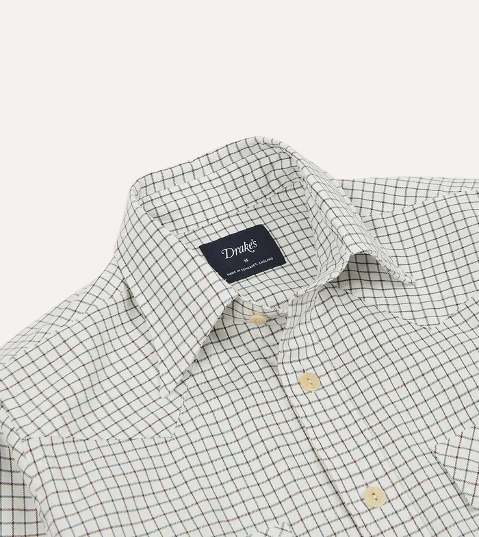 Drake039s Tattersall Cotton TwoPocket Western Shirt Men Casual Shirts