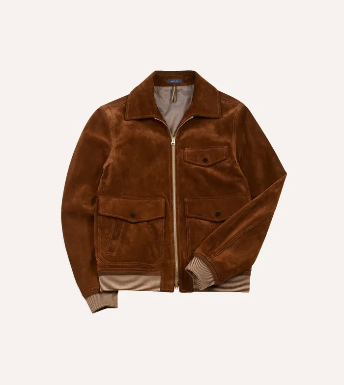 Drake039s Tobacco Heavyweight Suede A2 Bomber Jacket Men Coats and Jackets